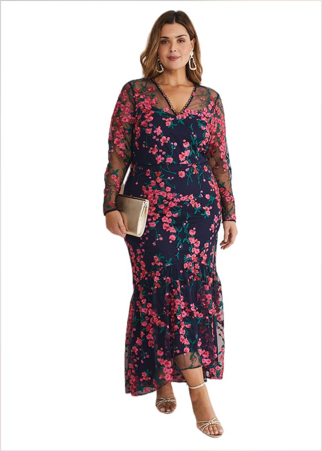  Trisha Embroidered Maxi Dress Navy/Pink 221452281