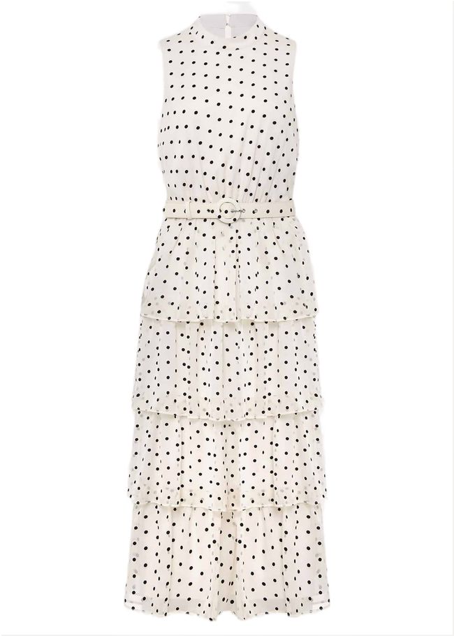  Rita Polka Dot Ruffle Midi Dress Black/White 221455725