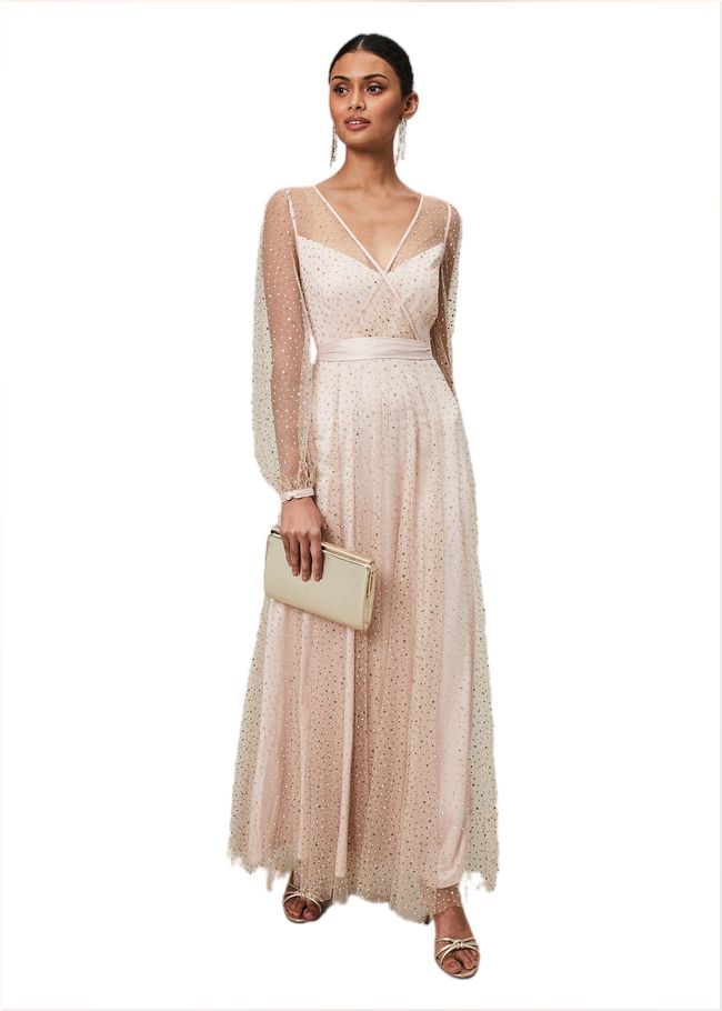  Ashley Embellished Sheer Maxi Dress Champagne 221460552