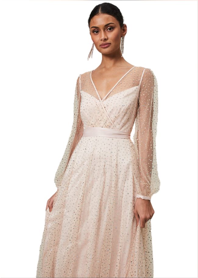  Ashley Embellished Sheer Maxi Dress Champagne 221460552