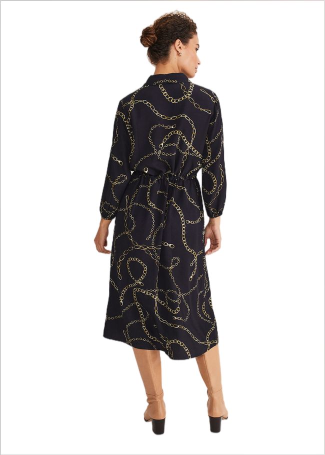  Tana Chain Print Shirt Midi Dress Navy 221464351