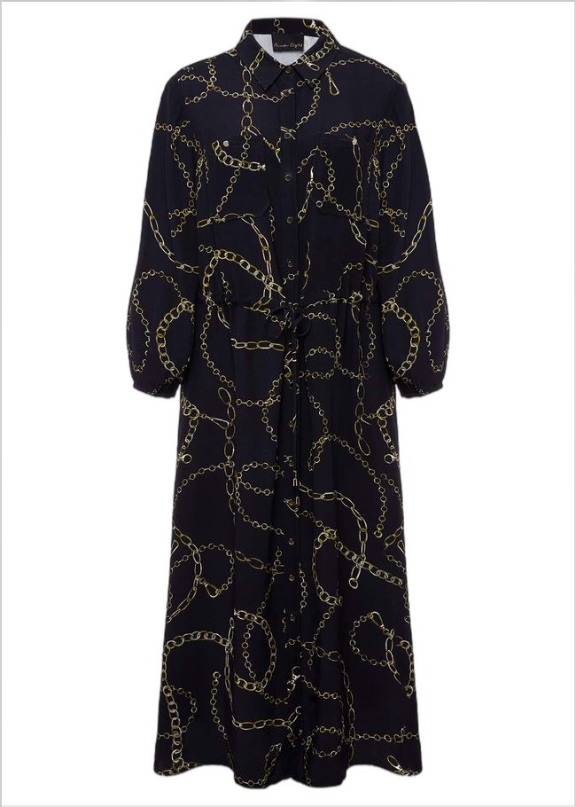  Tana Chain Print Shirt Midi Dress Navy 221464351