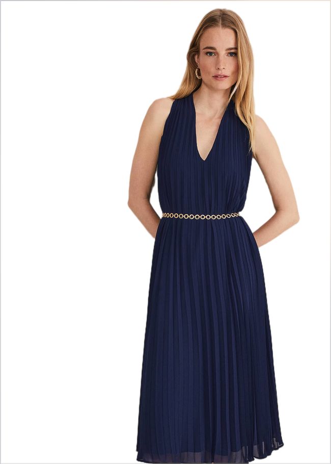  Tabitha Pleated Midi Dress French Navy 221467629