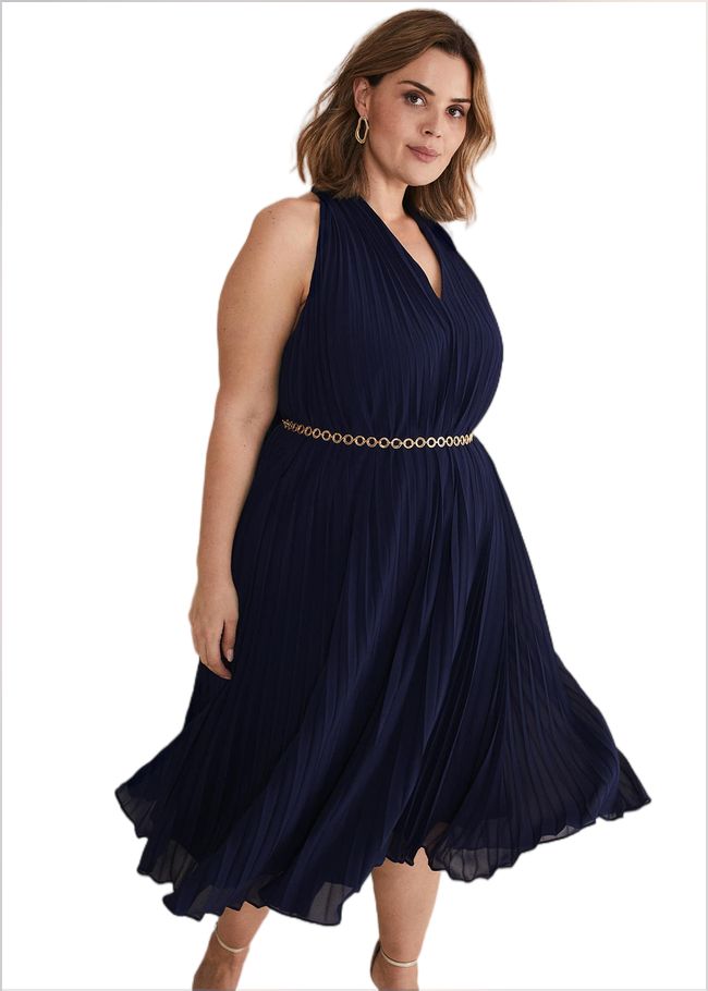  Tabitha Pleated Midi Dress French Navy 221467629