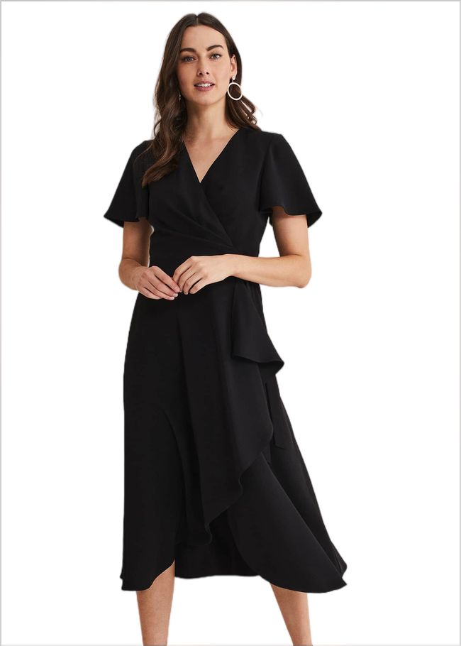  Julissa Ruffle Wrap Midi Dress Black 221471050