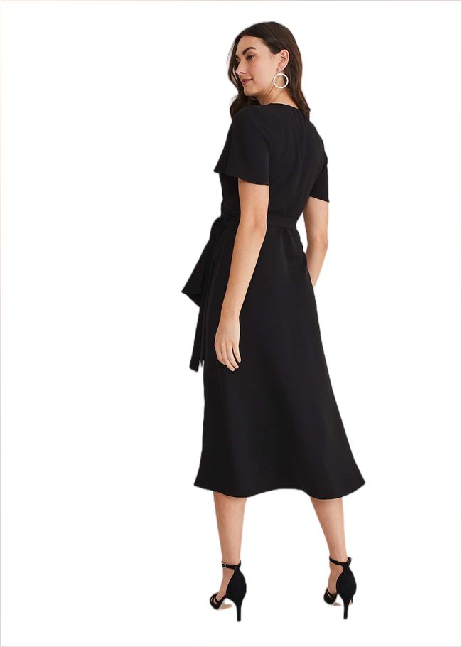  Julissa Ruffle Wrap Midi Dress Black 221471050