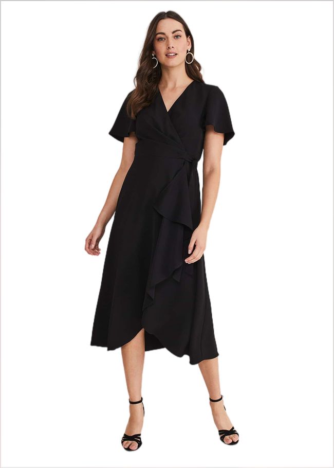  Julissa Ruffle Wrap Midi Dress Black 221471050