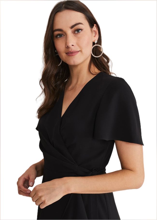  Julissa Ruffle Wrap Midi Dress Black 221471050