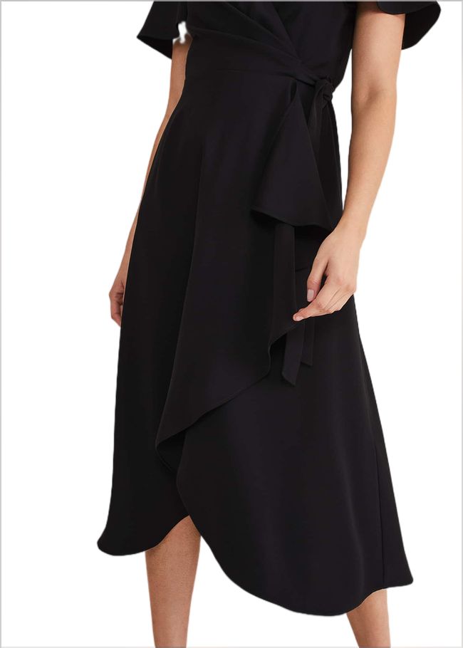  Julissa Ruffle Wrap Midi Dress Black 221471050