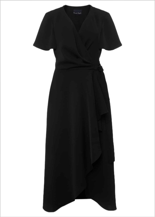  Julissa Ruffle Wrap Midi Dress Black 221471050