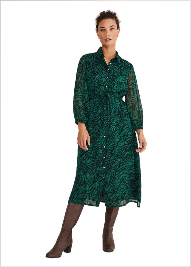  Tana Swirl Chiffon Midi Dress Dark Green/Light Green 221472446