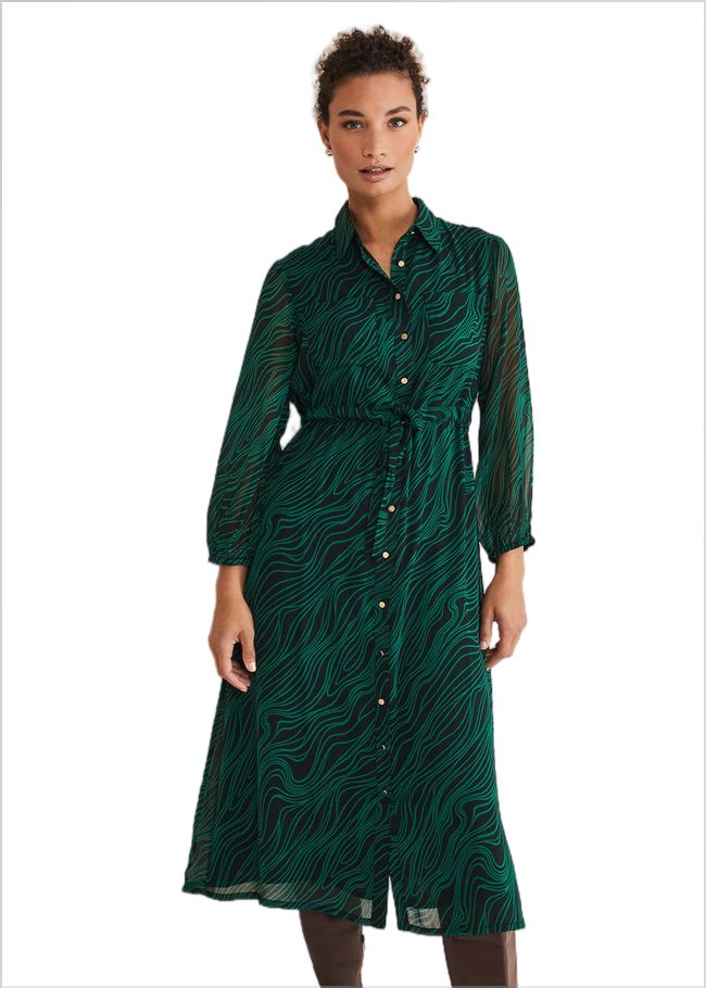  Tana Swirl Chiffon Midi Dress Dark Green/Light Green 221472446