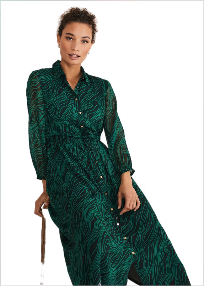  Tana Swirl Chiffon Midi Dress Dark Green/Light Green 221472446