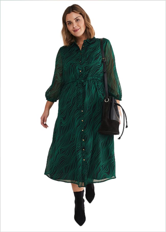  Tana Swirl Chiffon Midi Dress Dark Green/Light Green 221472446