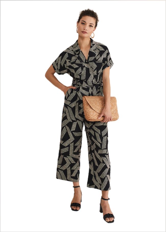  Constance Abstract Wide Leg Jumpsuit Black/White 221476725