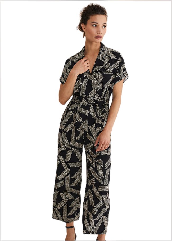  Constance Abstract Wide Leg Jumpsuit Black/White 221476725