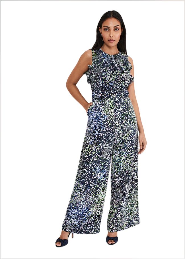  Petite Maggie Ruffle Printed Jumpsuit Navy Multi 221482466