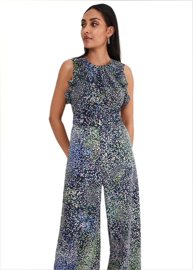  Petite Maggie Ruffle Printed Jumpsuit Navy Multi 221482466