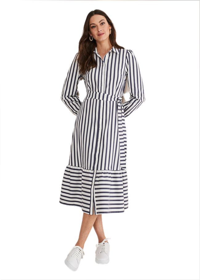  Henley Striped Midaxi Dress Navy/Ivory 221486287