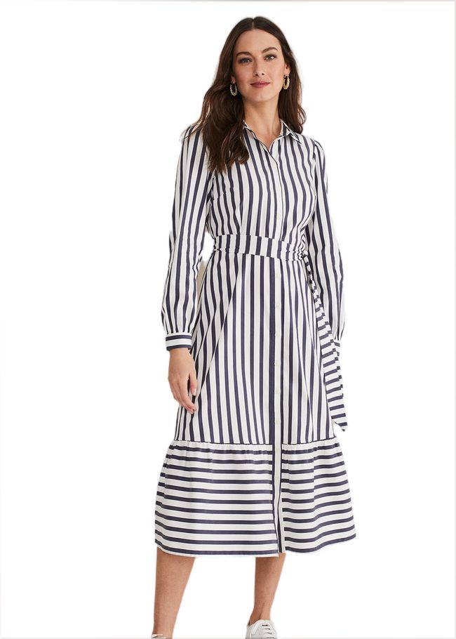  Henley Striped Midaxi Dress Navy/Ivory 221486287