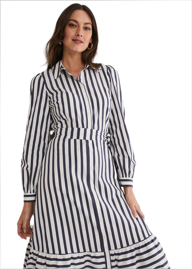  Henley Striped Midaxi Dress Navy/Ivory 221486287