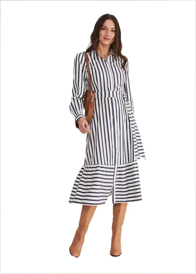  Henley Striped Midaxi Dress Navy/Ivory 221486287