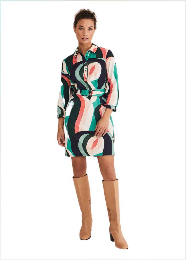  Beth Swirl Belted Shift Dress Green/Multi 221487946