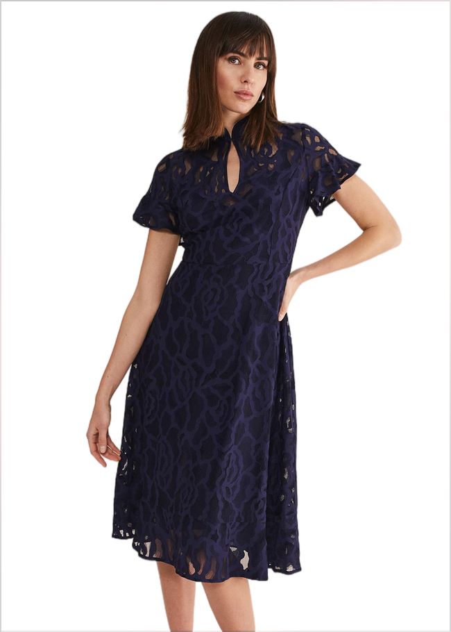  Lulu Lace Midi Dress Navy 221491351