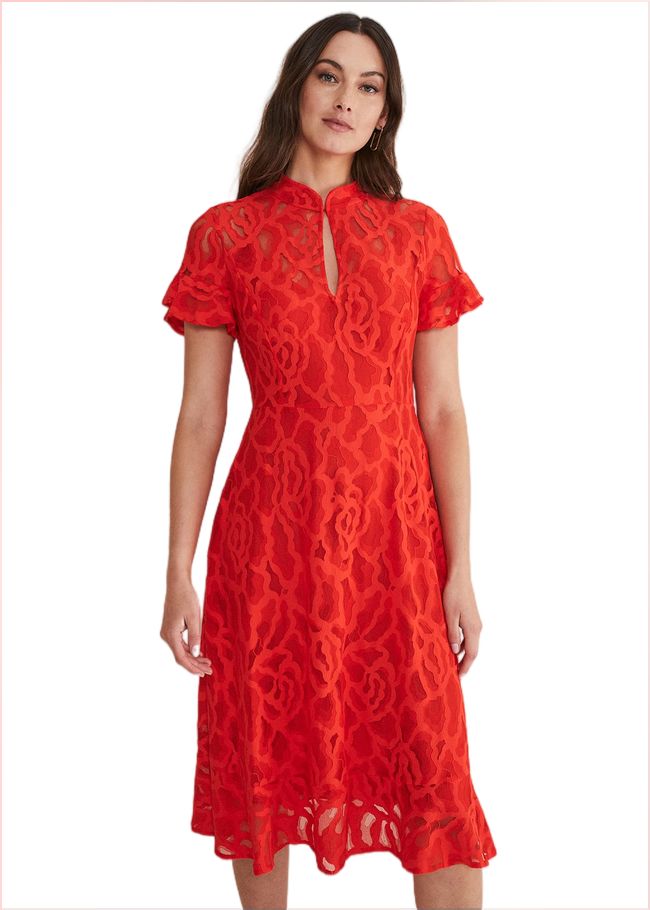  Lulu Lace Midi Dress Fire 221493240