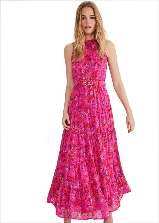  Kara Floral Tiered Maxi Dress Neon Pink 221494617