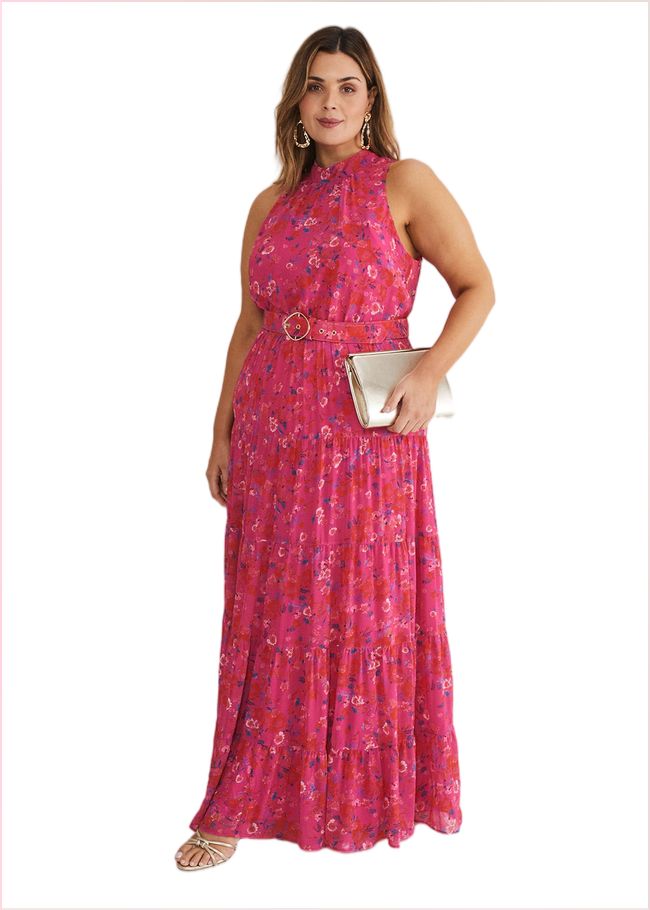  Kara Floral Tiered Maxi Dress Neon Pink 221494617