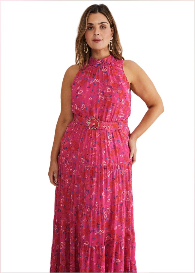  Kara Floral Tiered Maxi Dress Neon Pink 221494617