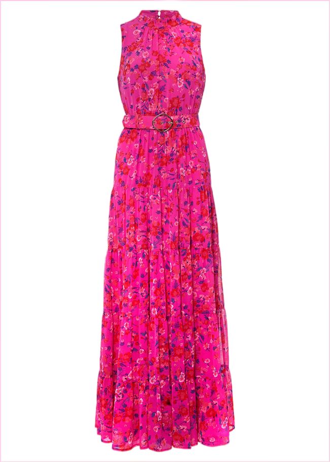  Kara Floral Tiered Maxi Dress Neon Pink 221494617