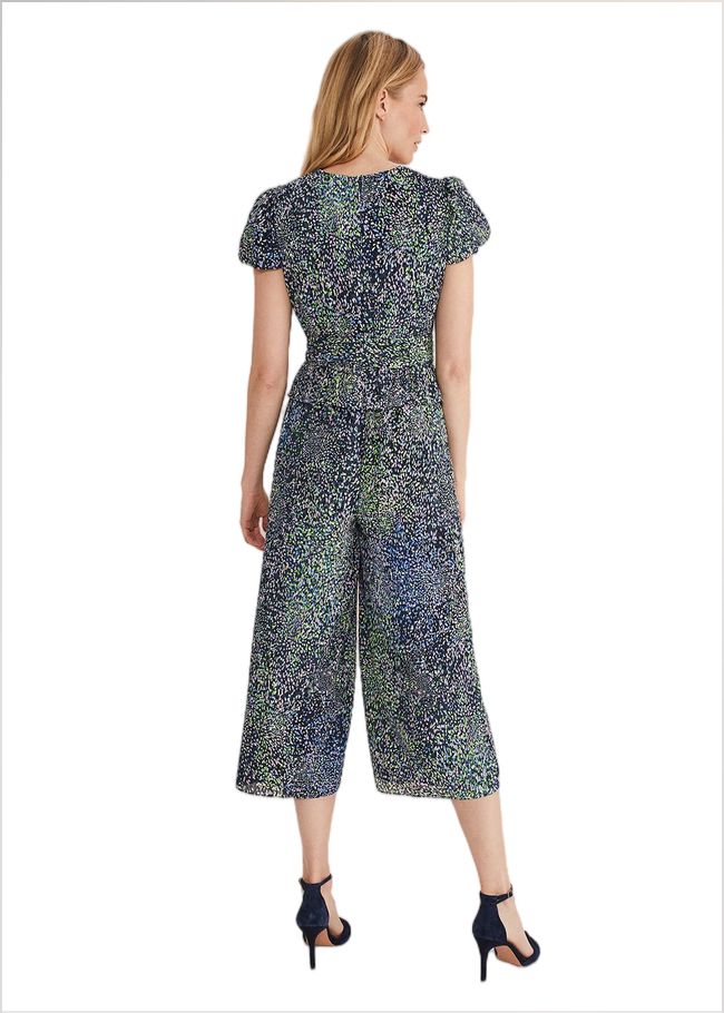  Leora Wrap Printed Plisse Jumpsuit Navy/Multi 221497493