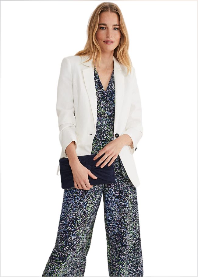  Leora Wrap Printed Plisse Jumpsuit Navy/Multi 221497493