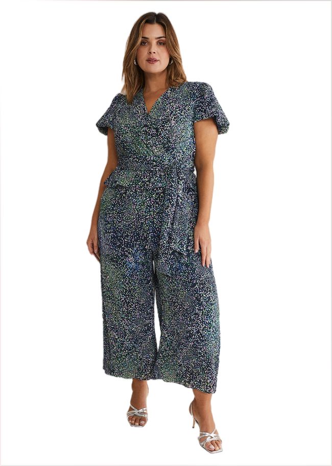  Leora Wrap Printed Plisse Jumpsuit Navy/Multi 221497493