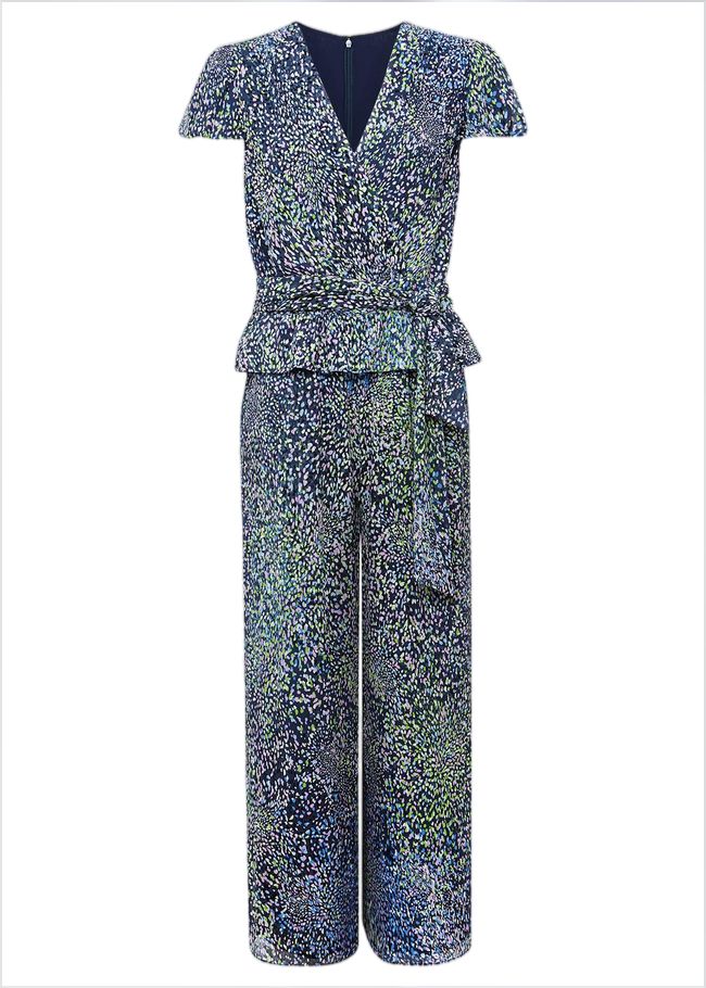  Leora Wrap Printed Plisse Jumpsuit Navy/Multi 221497493