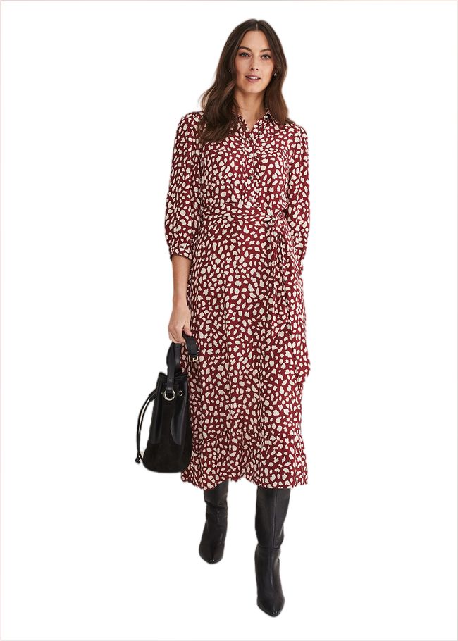  Este Polka Dot Shirt Midi Dress Dark Red 221507917