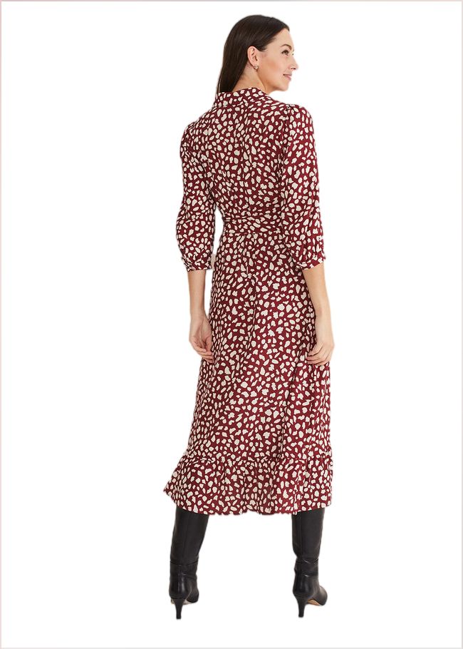  Este Polka Dot Shirt Midi Dress Dark Red 221507917