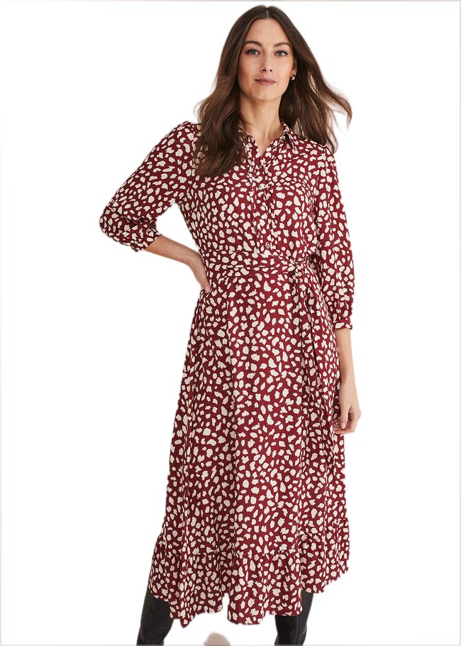  Este Polka Dot Shirt Midi Dress Dark Red 221507917