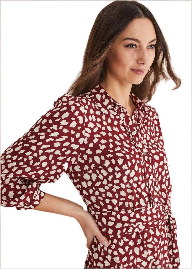  Este Polka Dot Shirt Midi Dress Dark Red 221507917