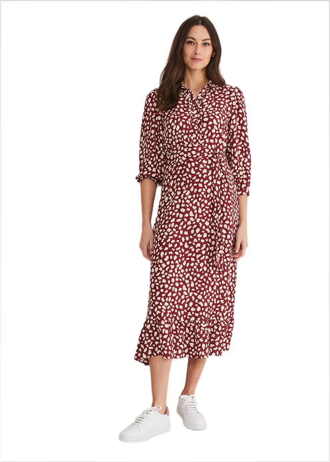  Este Polka Dot Shirt Midi Dress Dark Red 221507917