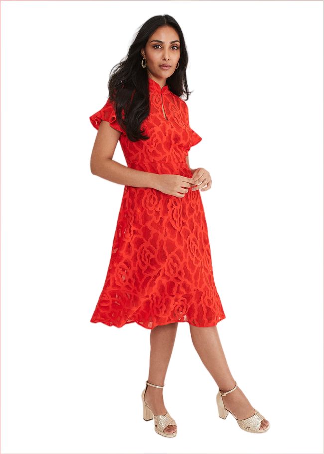  Petite Lulu Lace Midi Dress Fire 221512240