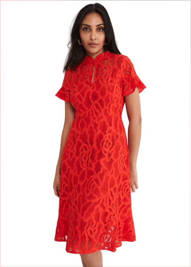  Petite Lulu Lace Midi Dress Fire 221512240