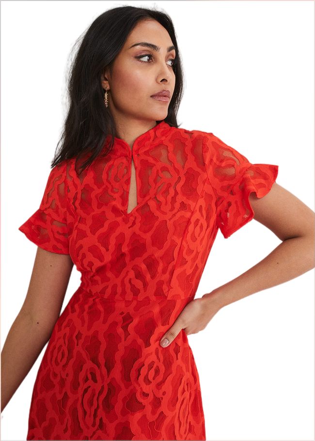  Petite Lulu Lace Midi Dress Fire 221512240