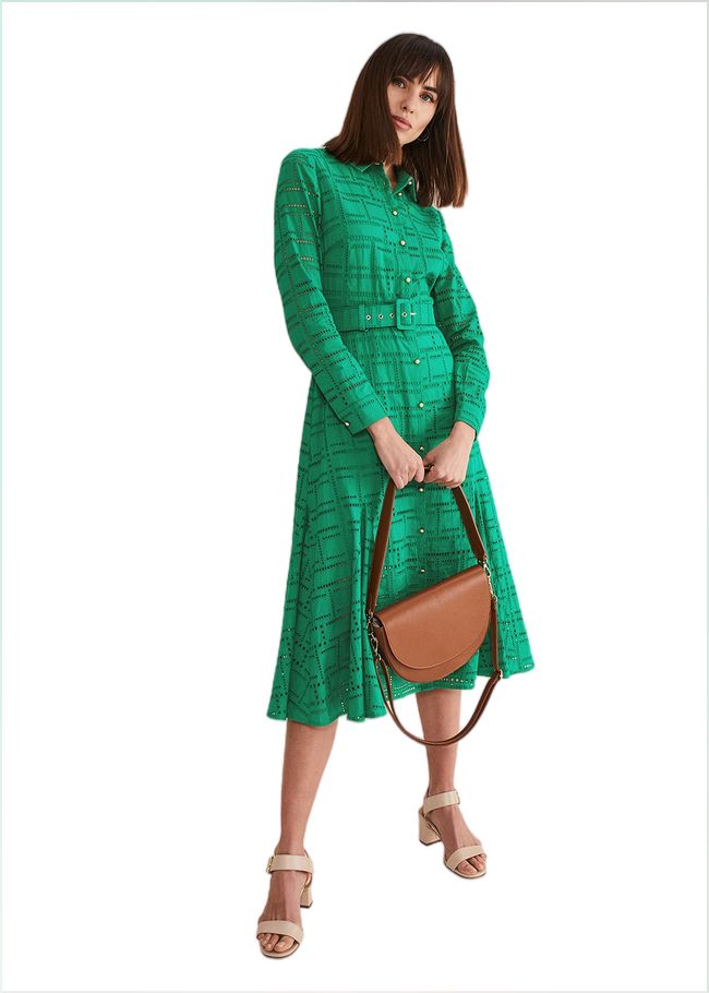  Amalie Broderie Shirt Midi Dress Green 221517693