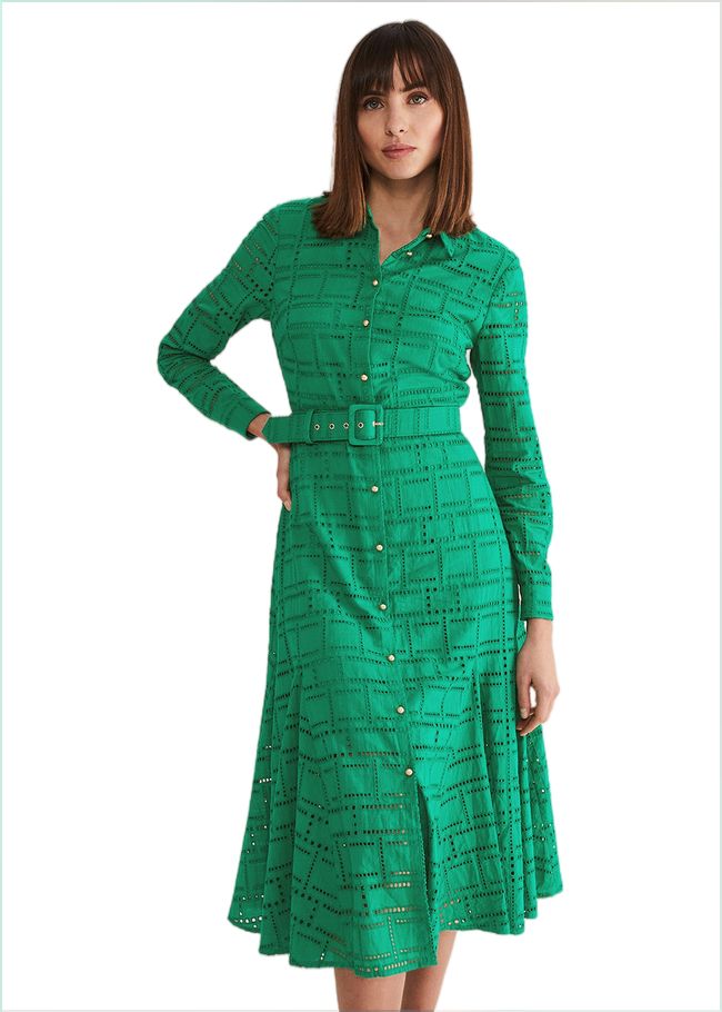  Amalie Broderie Shirt Midi Dress Green 221517693