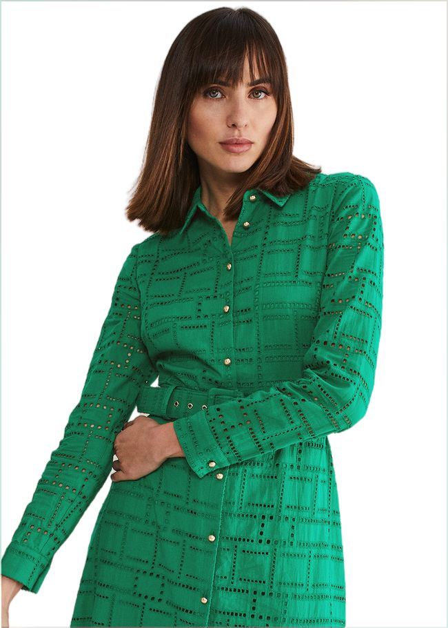  Amalie Broderie Shirt Midi Dress Green 221517693