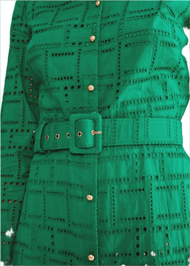  Amalie Broderie Shirt Midi Dress Green 221517693