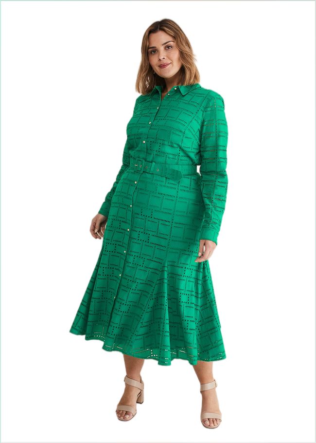  Amalie Broderie Shirt Midi Dress Green 221517693